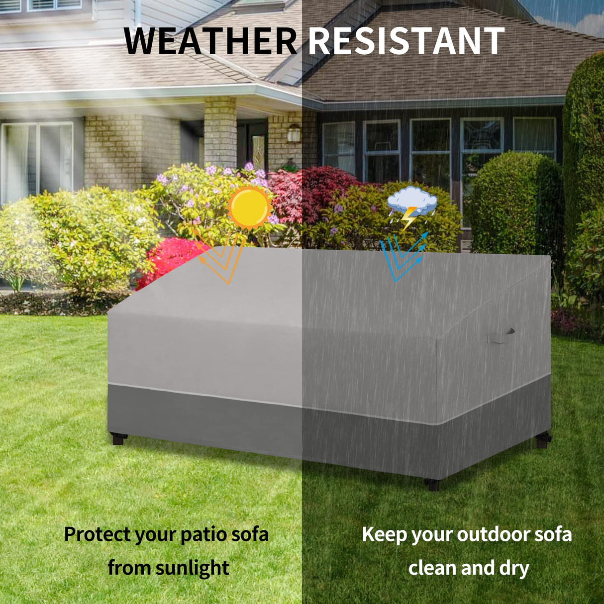 Easy-Going Patio Sofa Cover UV Resistant Outdoor Couch Cover Bicolor Patio 3-Seater Bench Cover Waterproof Outdoor Furniture Cover with Reflective Hemming (95Wx40Dx35H inch, Gray/Dark Gray) Easy-Going