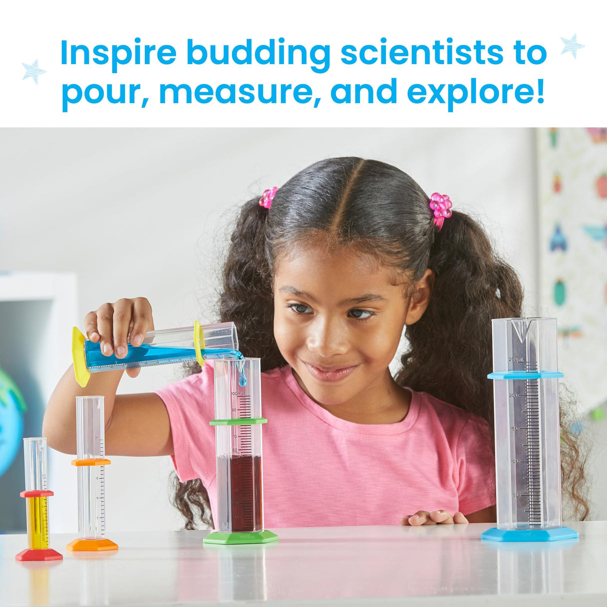 Hand2mind Starter Science Graduated Cylinder Set, Science Lab Equipment for Kids, Measuring Toys, Educational Science Kits, Chemistry Set, Science Supplies for Classroom (Set of 5) hand2mind