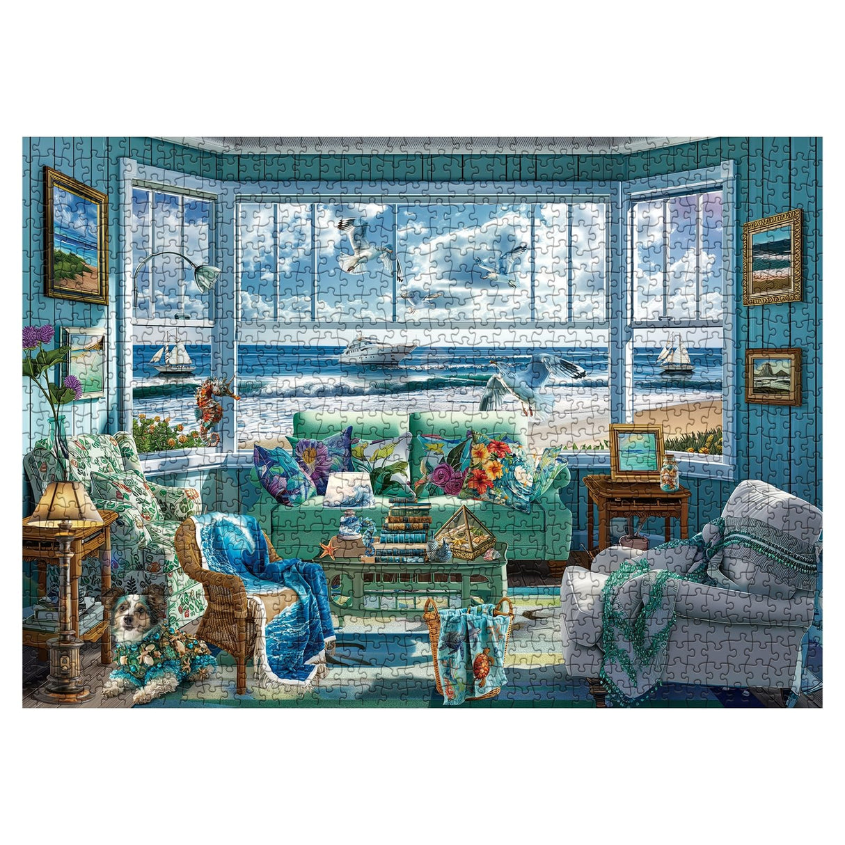 Beach Summer House Puzzles for Adults 1000 Piece, Hawaii Florida Maine Ocean Jigsaw Puzzles, Seashore House Puzzles - Seaside Retreat BBOLDIN