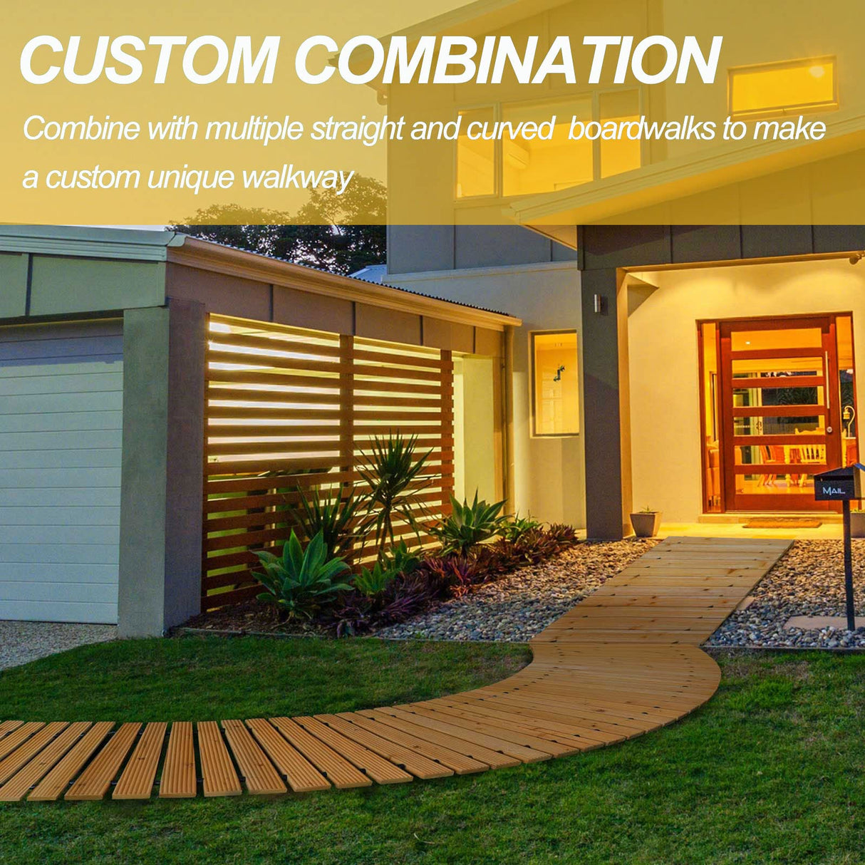 TONAHUTU 6FT Wooden Garden Pathway, Roll Out Wooden Curved Pathway Weather-Resistant Walkway for Outdoor Patios 17" W Roll Out Hardwood Walkway with Non-Slip Surface Wedding Party Pathways (Curved) TONAHUTU