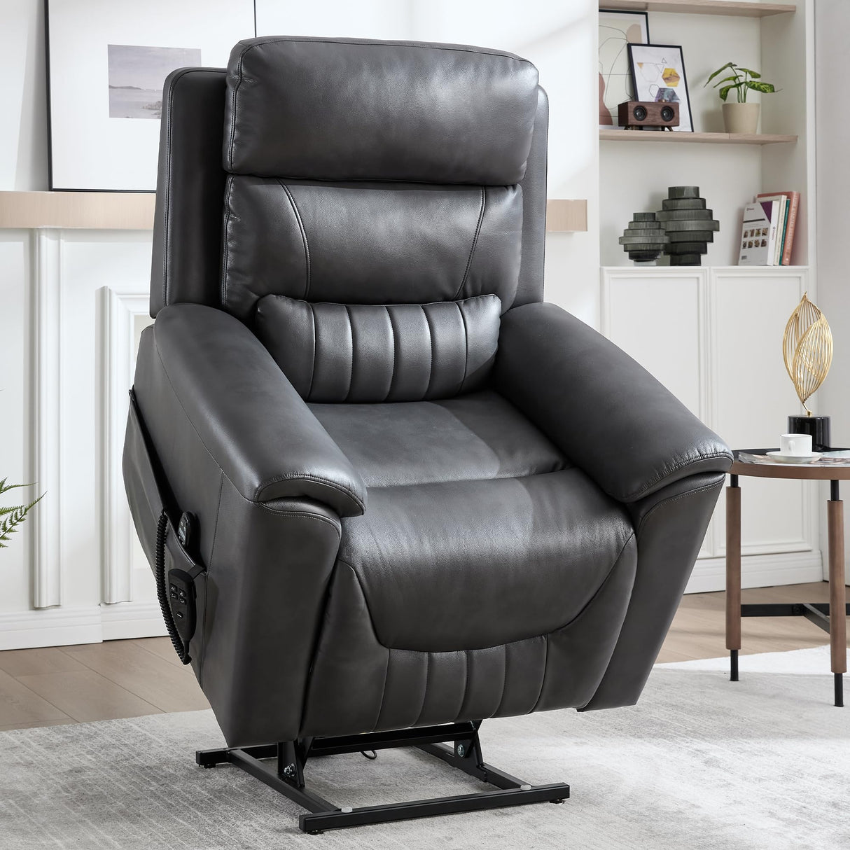 cinkehome Dual Motor Lift Recliner with Heat and Massage for Elderly, Small Power Lift Chairs with Remote Control & Lumbar Support, Infinite Position Lifting Recliner for Living Room, Dark Grey cinkehome