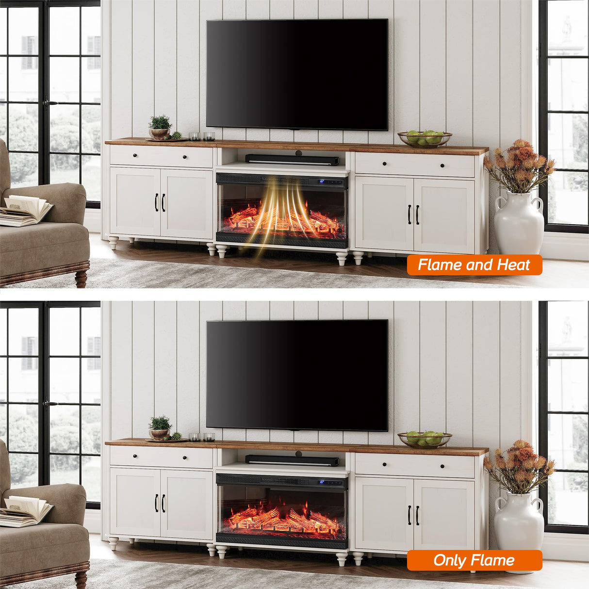 WAMPAT 36 inch 3-Sided Glass Electric Fireplace Insert, Freestanding Fireplace with Remote Control,12-Color Flame, 5 Adjustable Brightness,8 Hour Timer,1400W Fireplace Heater WAMPAT