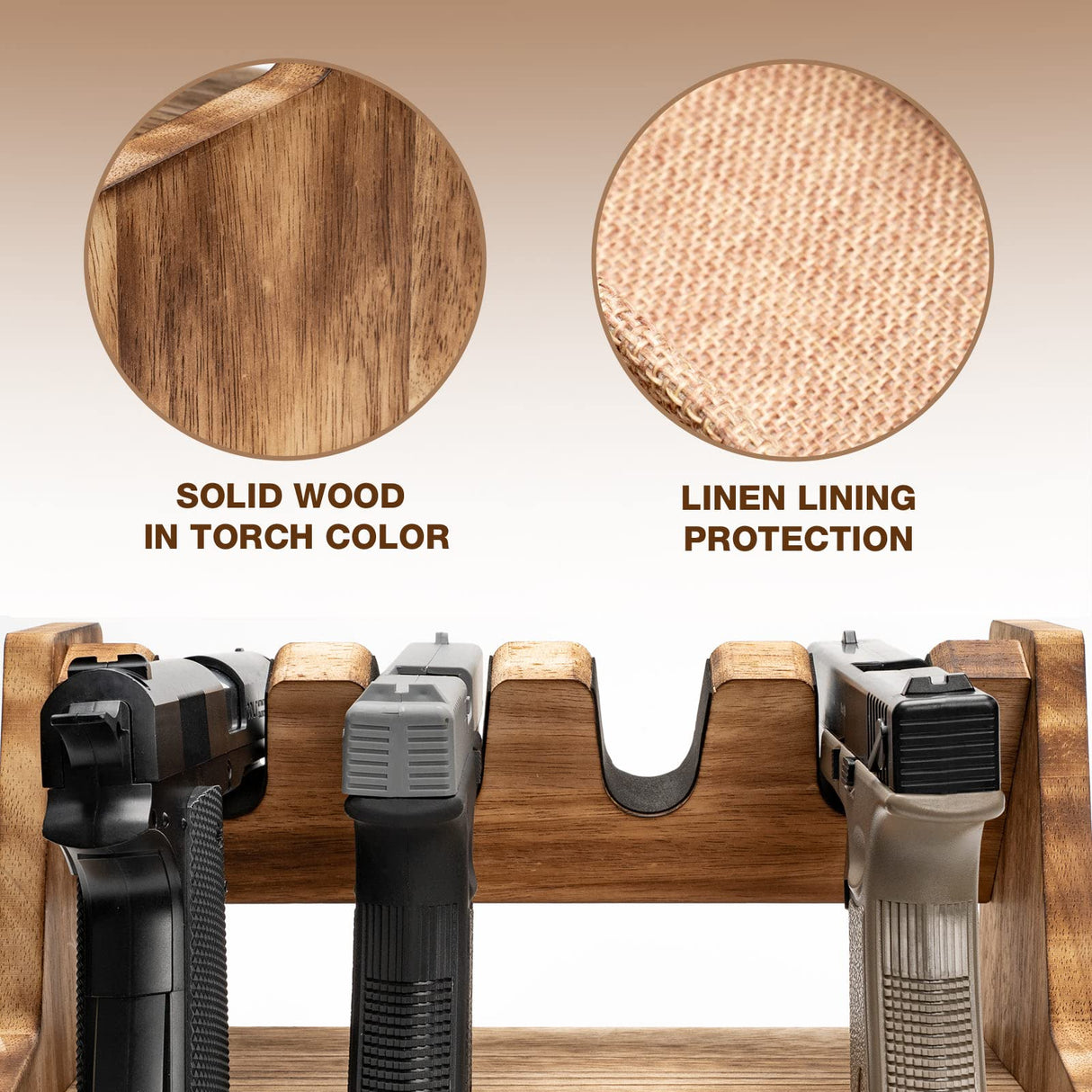 DGWJSU Pistol Rack Gun Safe, Real Wood Handgun Rack Holder for Gun Cabinet Accessories, Rustic Style Gun Rack Organizer for Nightstand, Gifts for Men DGWJSU