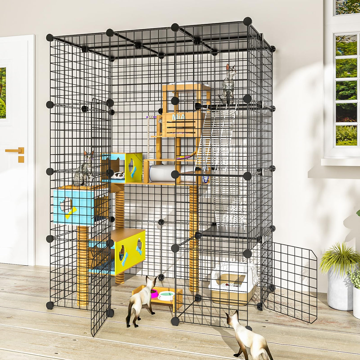 PAWING Catio Outdoor Cat Enclosure Indoor Cat Cage Outdoor Large Metal Wire Cat Playpen Kennel for 1-3 Cats 2x3x4 DIY Kitten Cage Detachable Patio Cat Crate PAWING