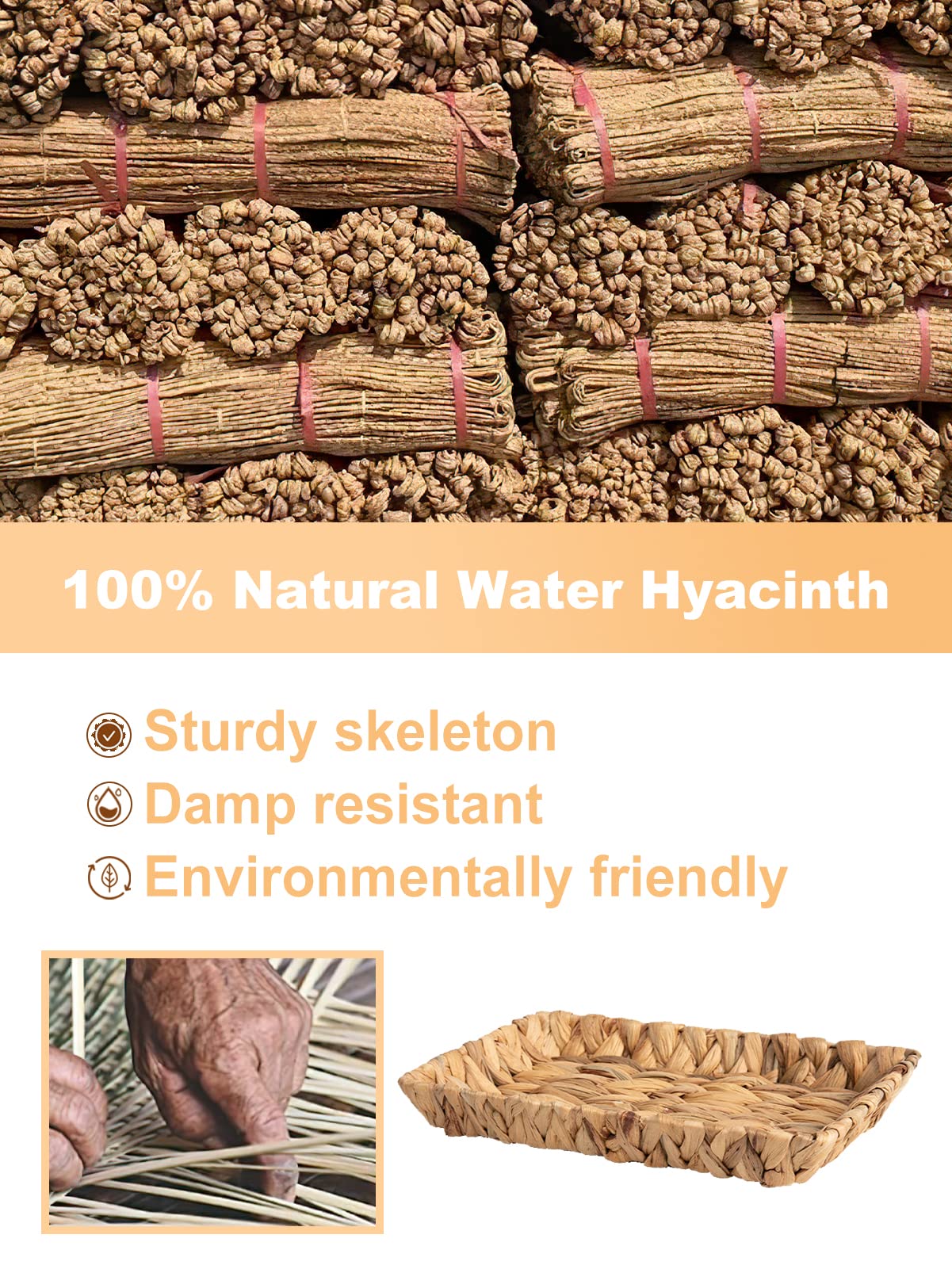 Coasters for Drinks & Water Hyacinth Storage Basket Set- 6 Styles 12 Pcs Boho Absorbent Coasters for Coffee Table, Large Hand Woven Wicker Basket for Home Decor ANPHSIN