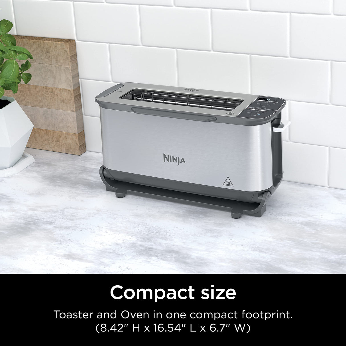 Ninja ST101 Foodi 2-in-1 Flip Toaster, 2-Slice Capacity, Compact Toaster Oven, Snack Maker, Reheat, Defrost, 1500 Watts, Stainless Steel, 6 Functions Ninja