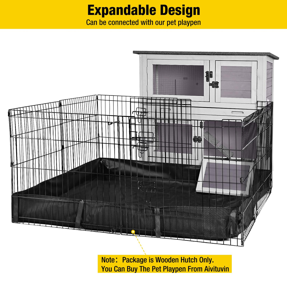 Aivituvin 36" Rabbit Hutch Bunny Cage Indoor Outdoor Guinea Pig Cage 2 Story Wth 2 Tray, Trap Door, Wheels Aivituvin