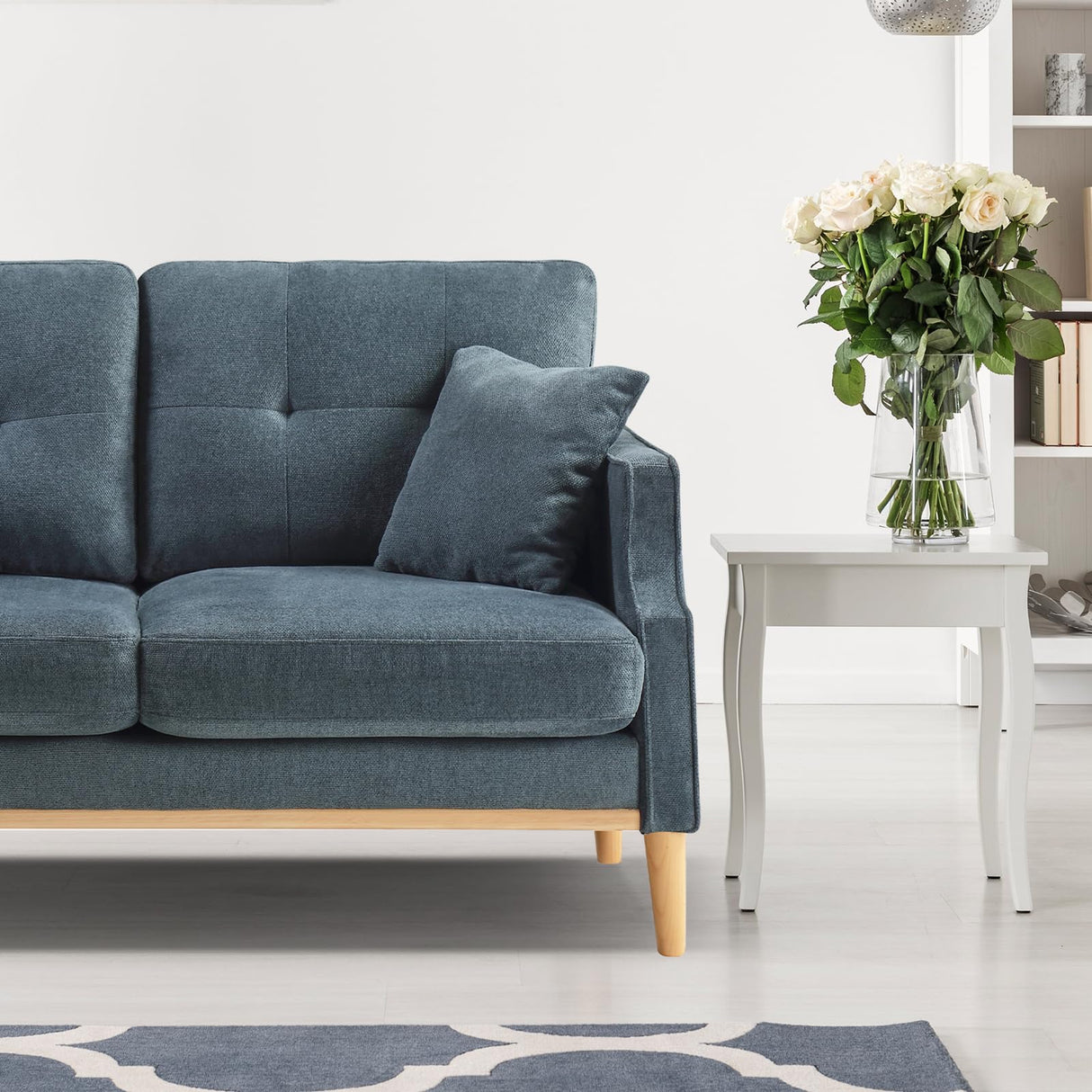 SoarTalent 56.7" Loveseat Sofa Small Couch Fabric Upholstered 2-Seat Sofa with USB Port for Small Place, Apartment, Living Room,Office(Dark Blue) SoarTalent