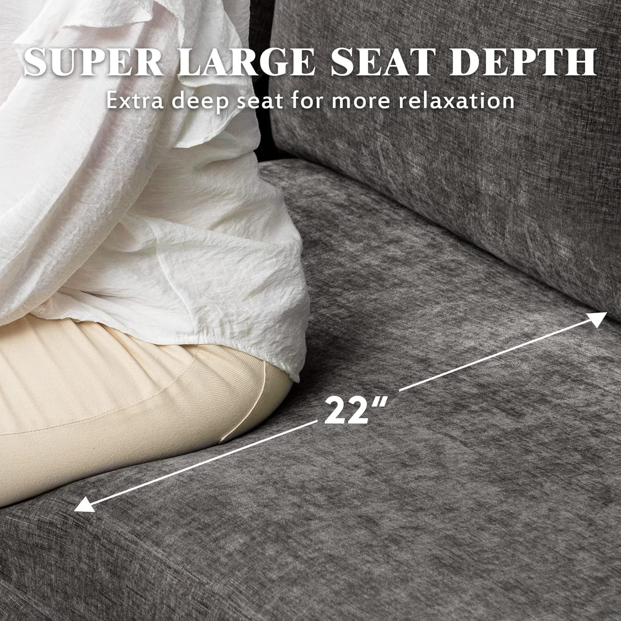 MELLCOM 137.4" Cloud Couch Sectional 5-Seat L Shaped Modular Sofa w/Chaise & Ottoman, Comfy Memory Foam Modular Couch in Washable Chenille Fabric, Sectional Sofa for Living Room, Grey MELLCOM