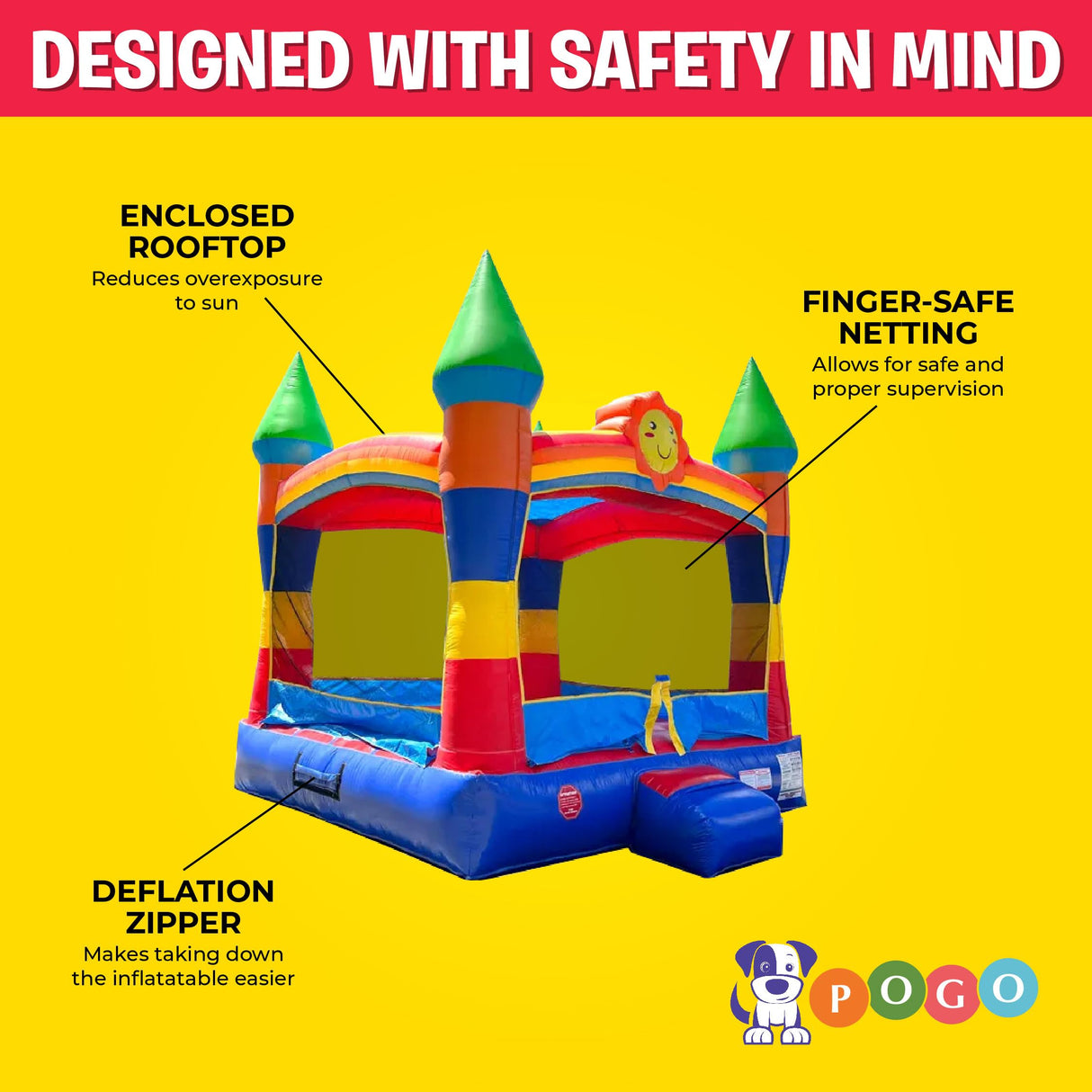 Crossover Classic Rainbow Inflatable Bounce House, Bouncy Jump Castle for Kids and Toddlers, Outdoor Birthday Party Jumping Bouncer, Commercial-Grade, Without Blower, 13 x 12 x 14.5 Ft Pogo Bounce House