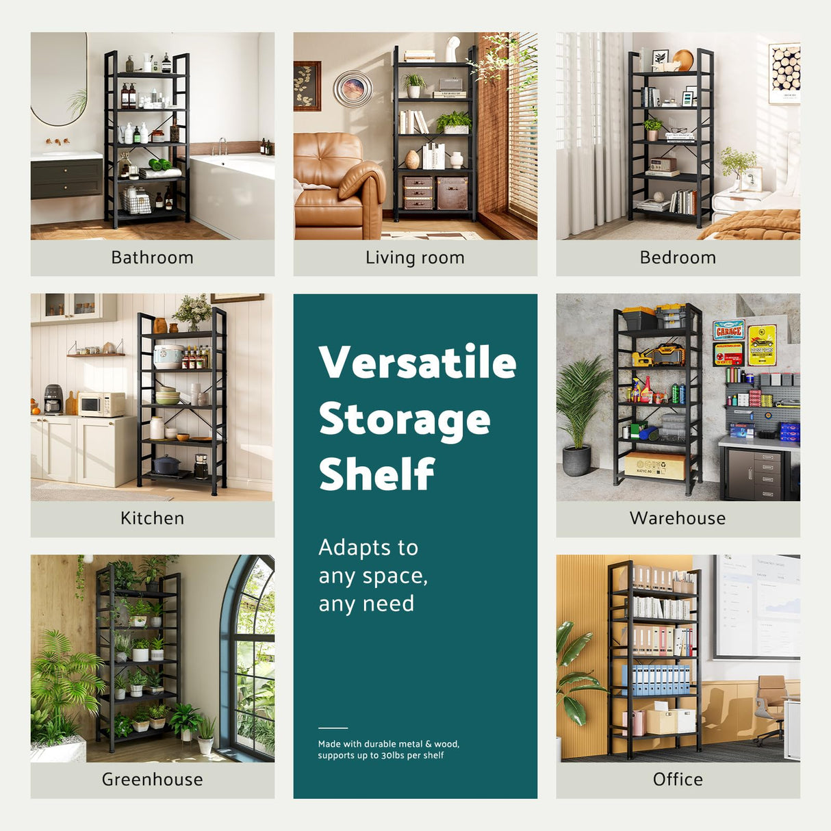 SMUG Book Shelf, 5 Tier Bookshelves Tall Modern Bookcase Shelf Organizer Storage Shelving Unit for Bedroom Living Room and Home Office Black SMUG