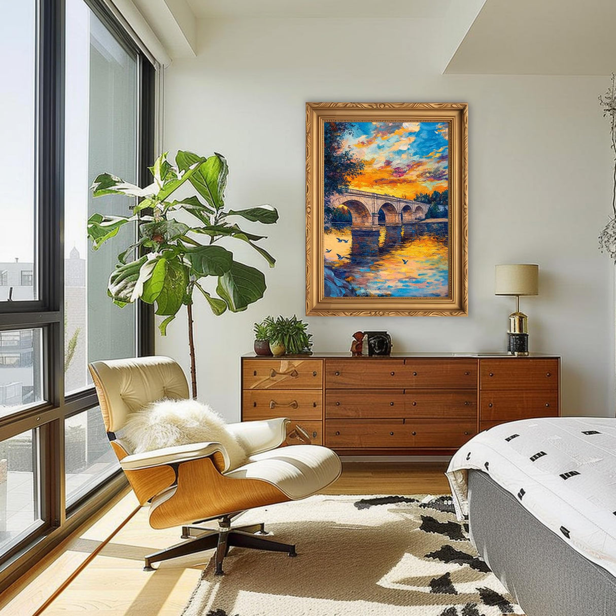 RICUVED Landscape Diamond Art Kits for Adults, Bridge Diamond Painting Kits for Beginners, Sunset DIY 5D Full Round Drill Gem Crystal Rhinestone Art and Craft Kit for Gift Home Wall Decor 12x16Inch RICUVED