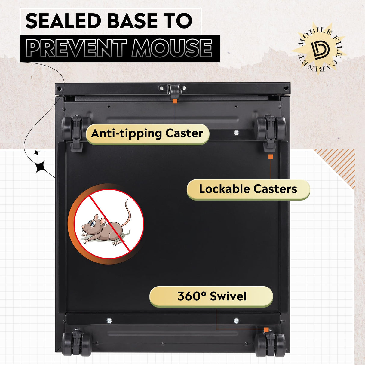 DEVAISE 2-Drawer Mobile File Cabinet with Lock, Vertical Filing Cabinet, Black DEVAISE