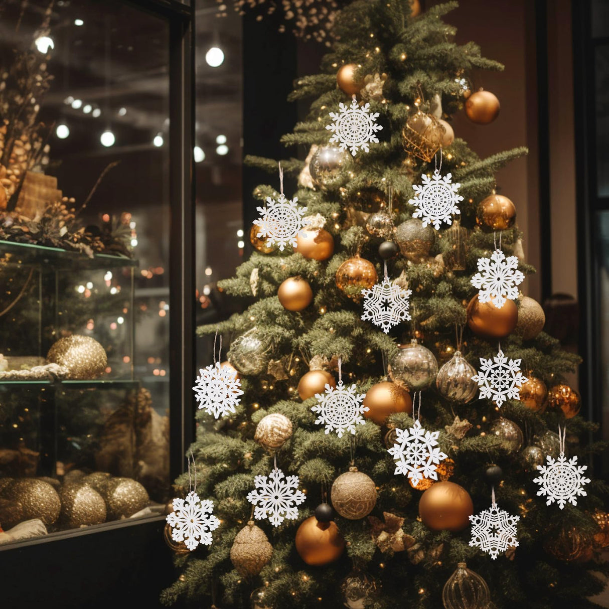 Bazayona 30pcs Wooden Snowflakes Ornaments Rustic Hanging Wood Christmas Tree Snowflake Ornaments Crafts Hollowed Embellishments for Christmas Holiday Decor, 3inch, White Bazayona