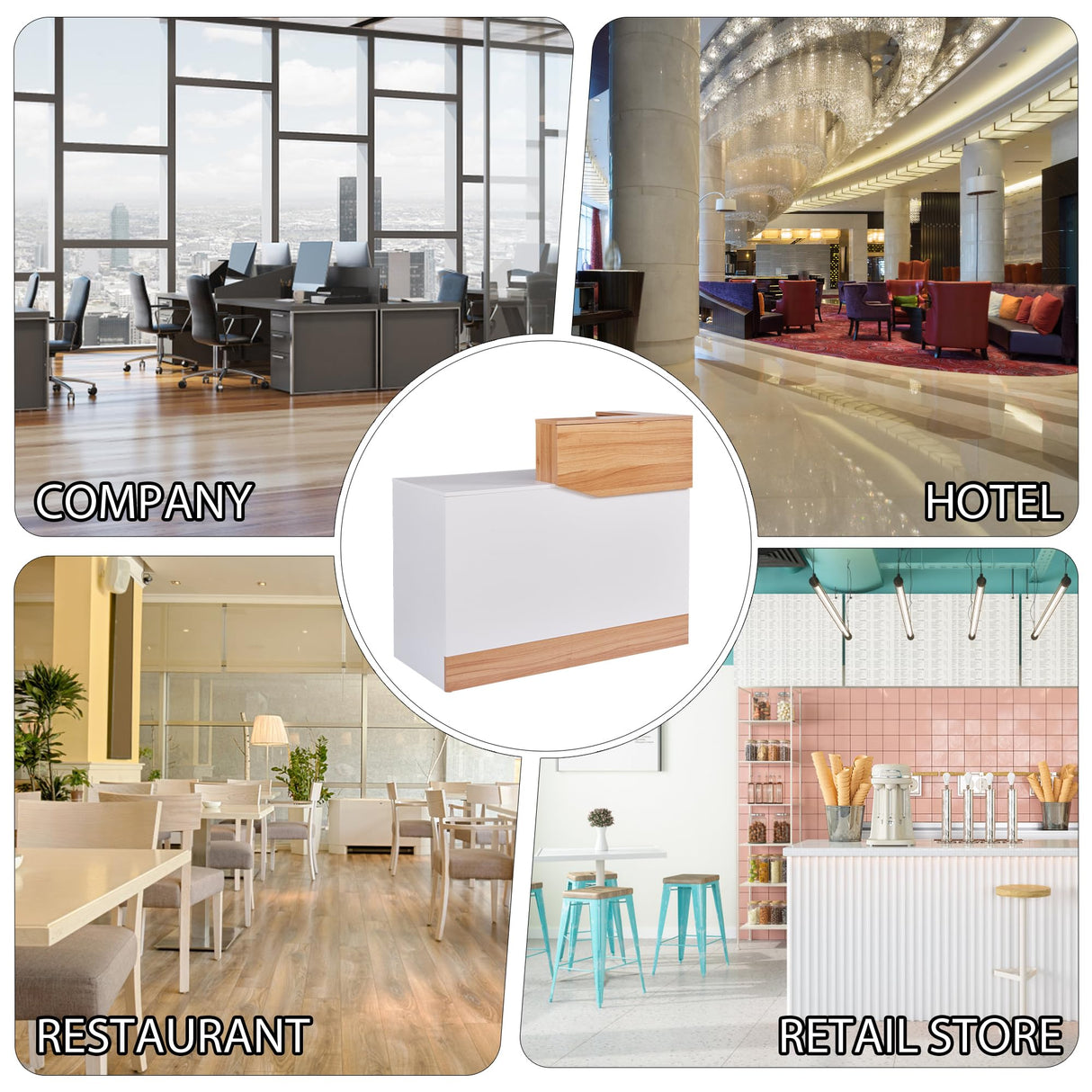 Reception Desk with Counter,Modern Counter Table with Cable Grommet,47 inch Retail Counter for Checkout, Lobby, Beauty Salon,Barber and Small Company (Normal) LayBurst