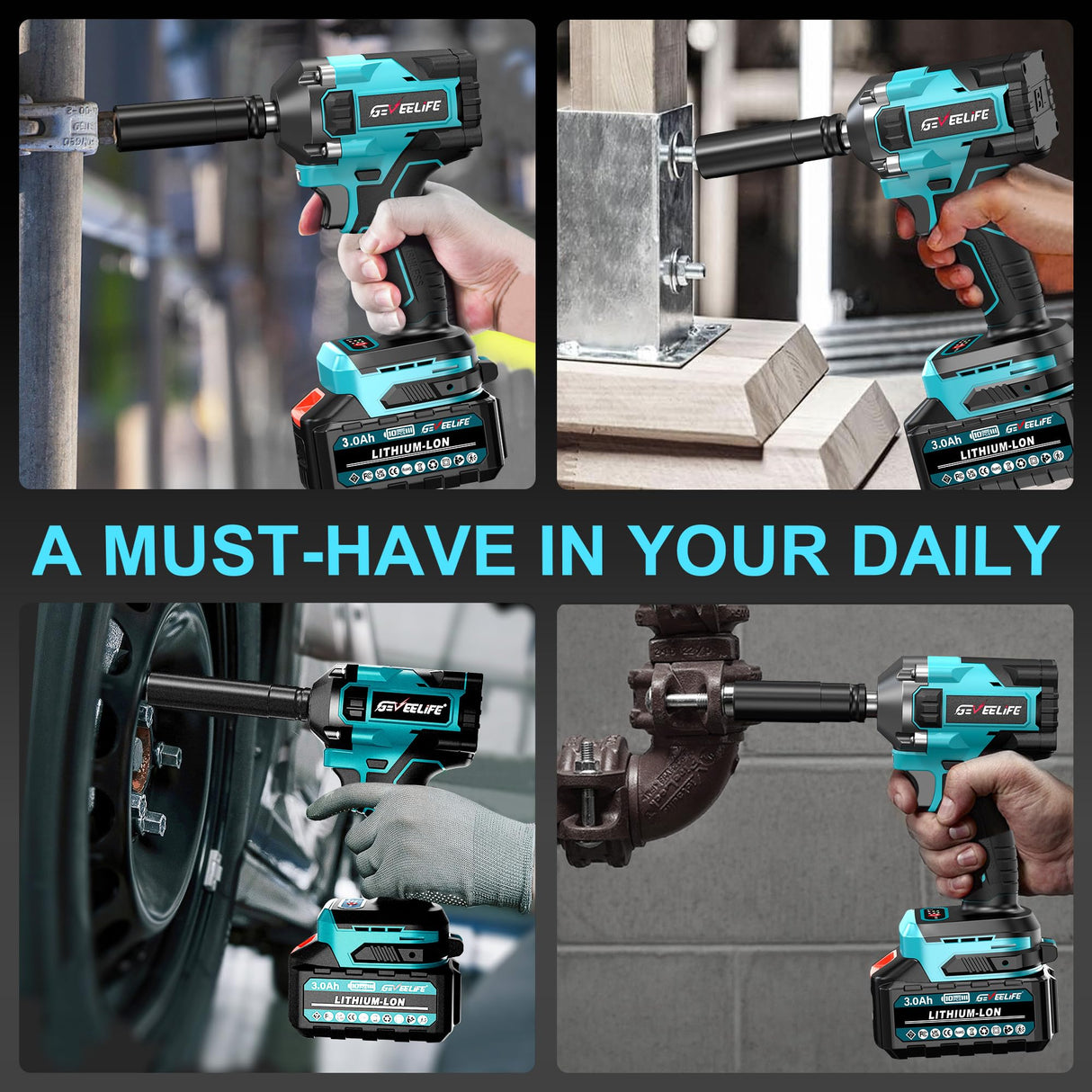 GEVEELIFE 550N.m/400Ft-lbs Brushless Impact Wrench,1/2" Cordless Impact Gun w/ 2x3.0Ah Battery & 6 Sockets, 2450RPM Power Electric Impact Driver for Car/DIY Furniture/Lawn Mower, Blue Toolbox GEVEELIFE