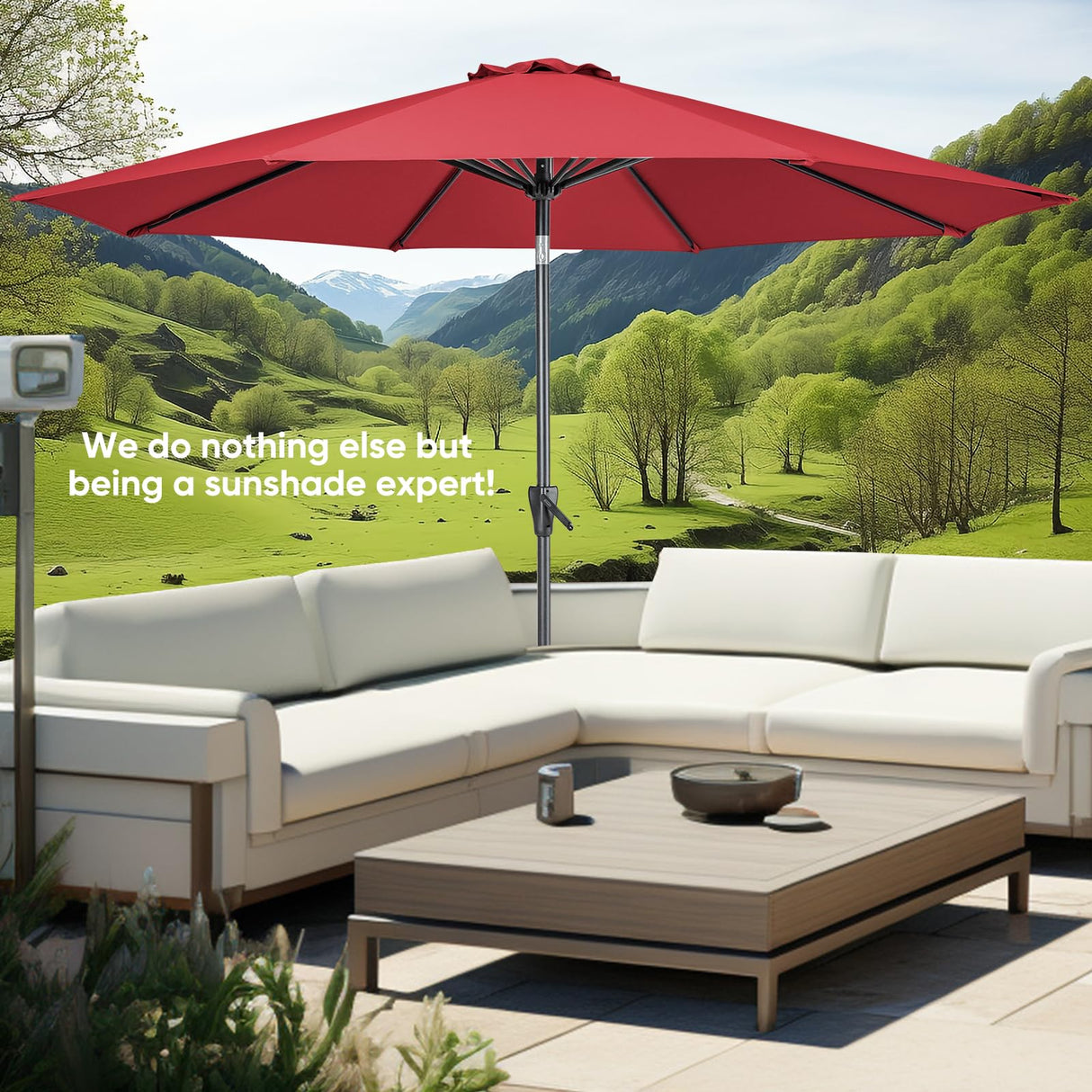 Tempera 9ft Patio Market Outdoor Table Umbrella with Push Button Tilt and Crank,Large Sun Umbrella with Sturdy Pole&Fade resistant canopy,Easy to set, Rust Red Tempera