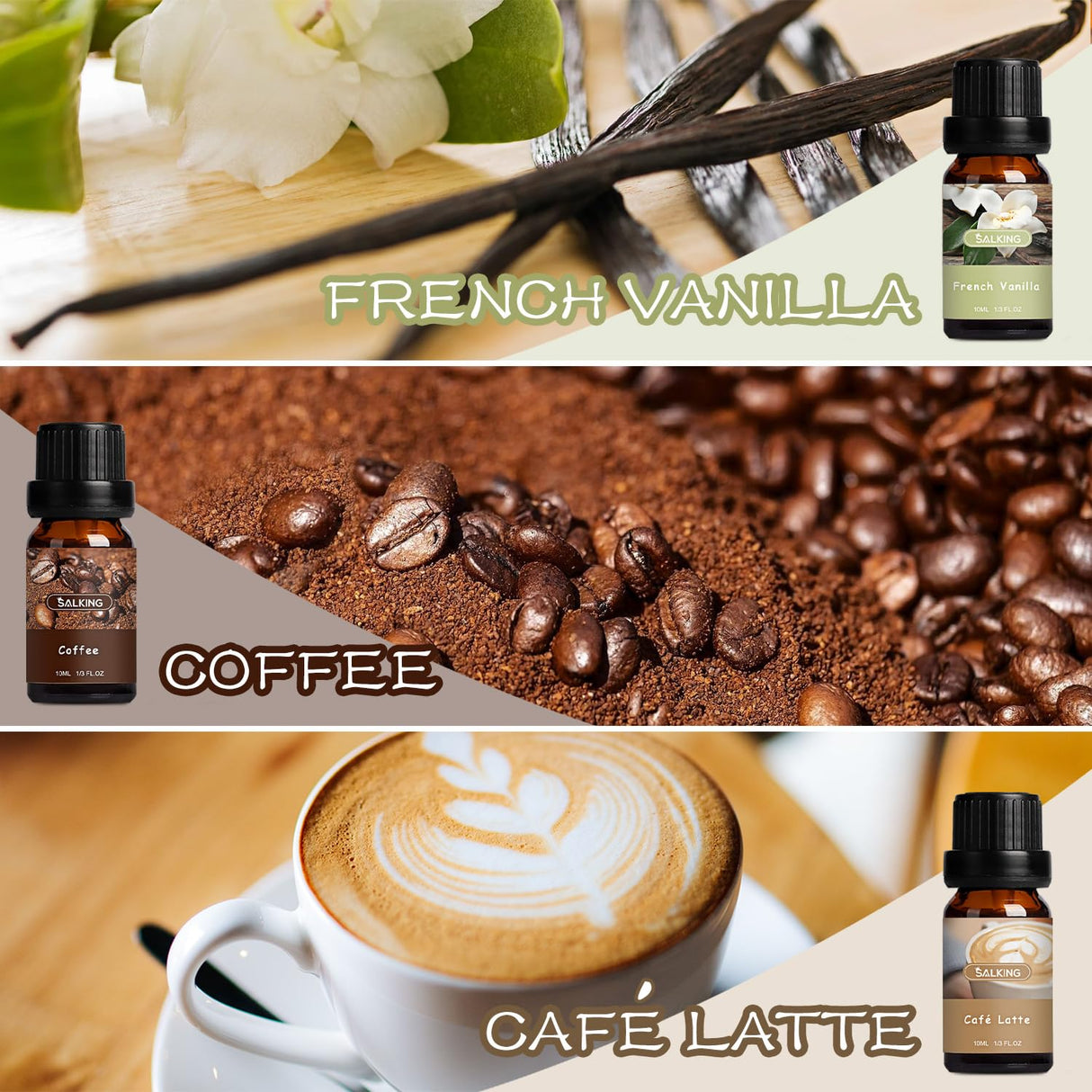 SALKING Coffee Shop Fragrance Oils Set, Premium Essential Oils Set for Diffuser, Scented Oil for Soap & Candle Making - Blueberry Pancakes, Coffee, Café Latte, Hot Chocolate, French Vanilla, Black Tea SALKING