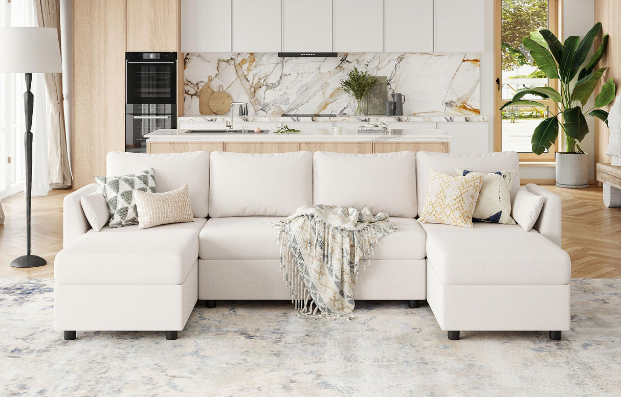 Huatean Home Modular Sectional Sofa, 6 Seat Modular Couch with Storage, Memory Foam, Convertible Sectional Couches for Living Room, U Shaped Comfy Modular Sofa with Chaise, Cream Huatean Home