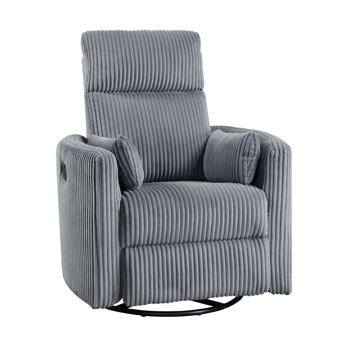 Lexicon Modern Swivel Glider Recliner Chair, Nursery Glider, Corduroy Fabric Upholstery Recliner with 2 Lumbar Pillows, Manual Reclining Sofa Chair for Living Room/Office/Apartment, Grey Lexicon