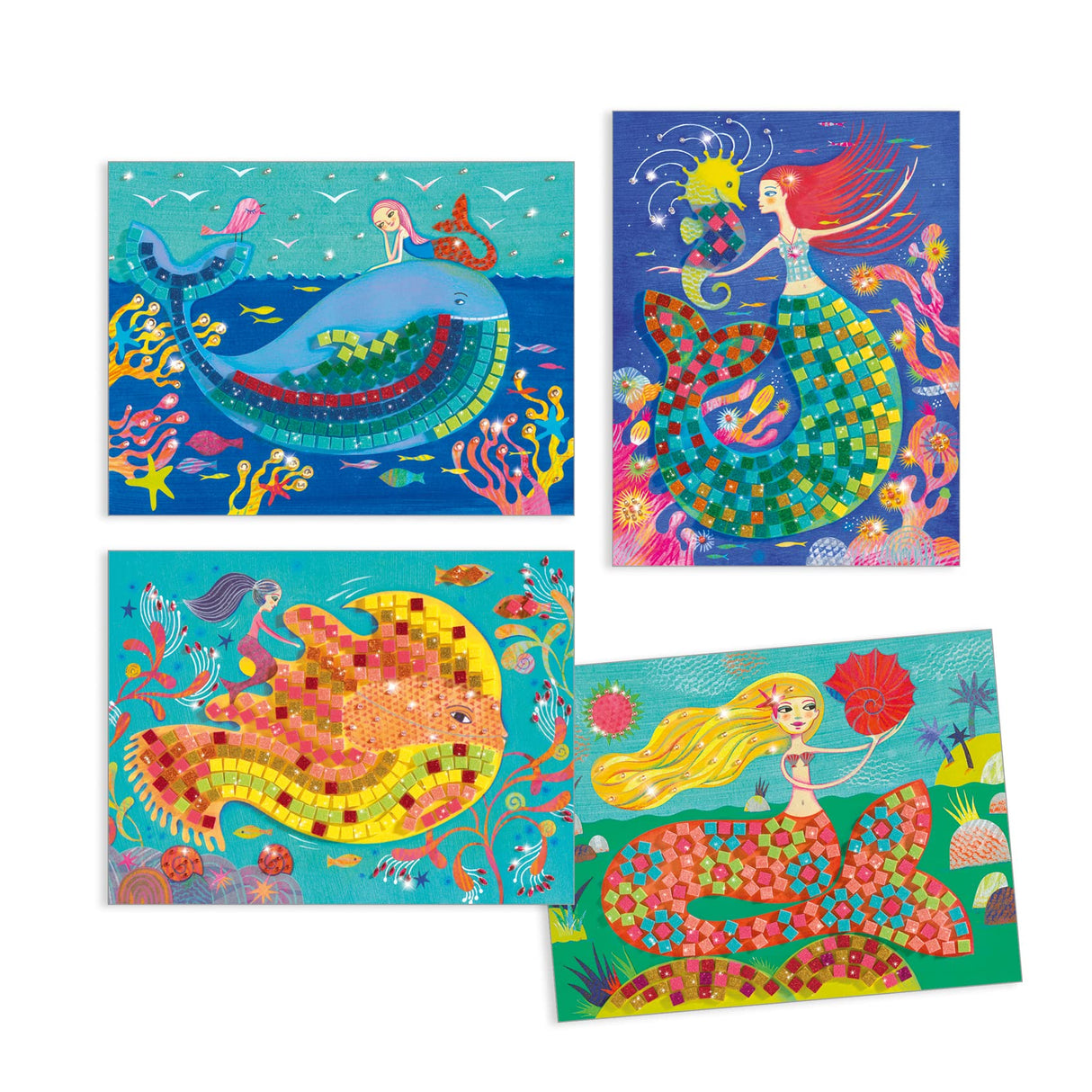 DJECO Mermaid's Song Mosaic Arts & Crafts Kit - Create Your Own Glittery Underwater Scene for School - Fun & Creative for Family & Friends, Boys & Girls, Educational, Sticker Foam for Kids 5+ DJECO
