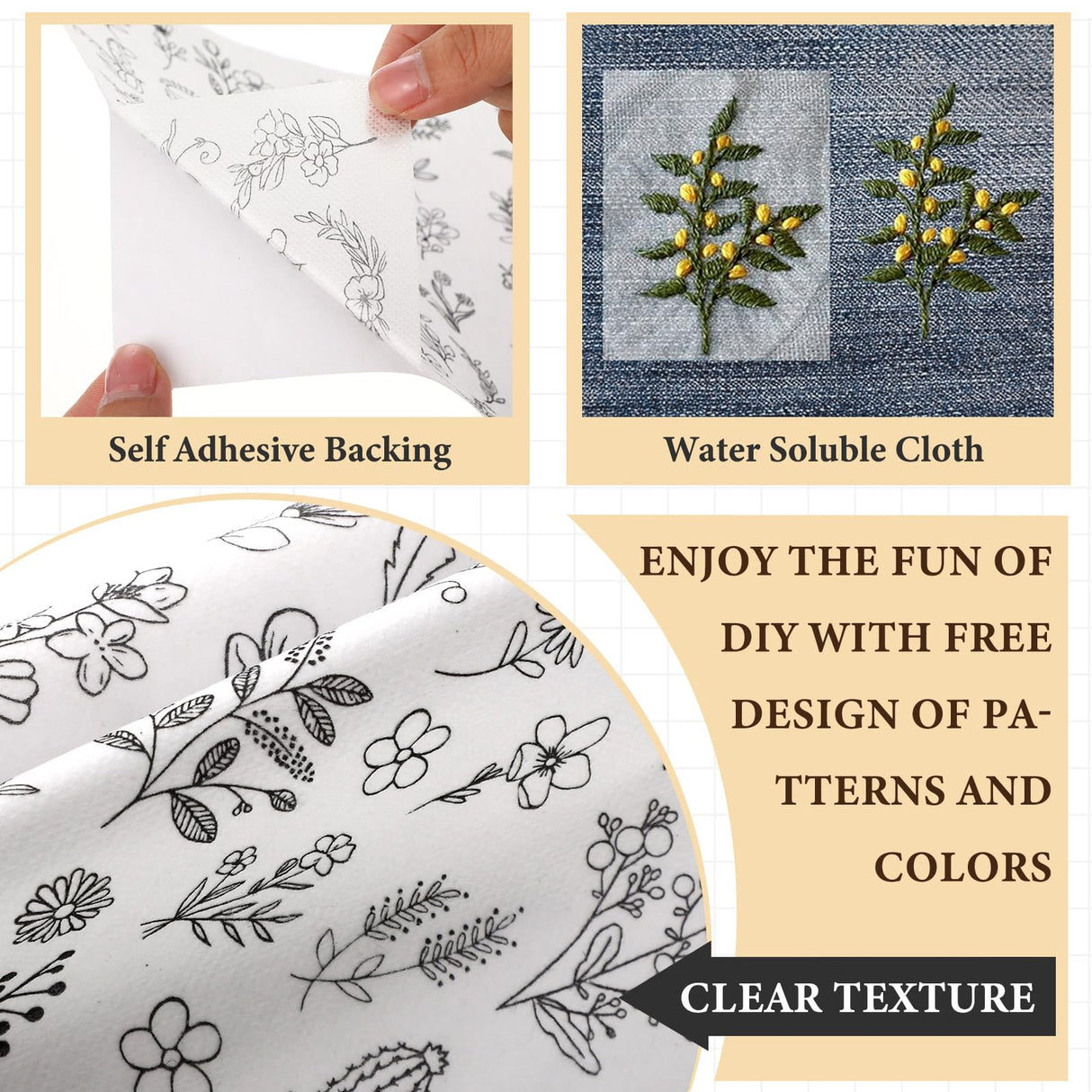 Lyrow 122 Pcs Water Soluble Stabilizer for Flower Pattern Stick and Stitch Embroidery Paper Wash Away Embroidery Stabilizers Tear Away Patterns for Hand Sewing Lover Lyrow