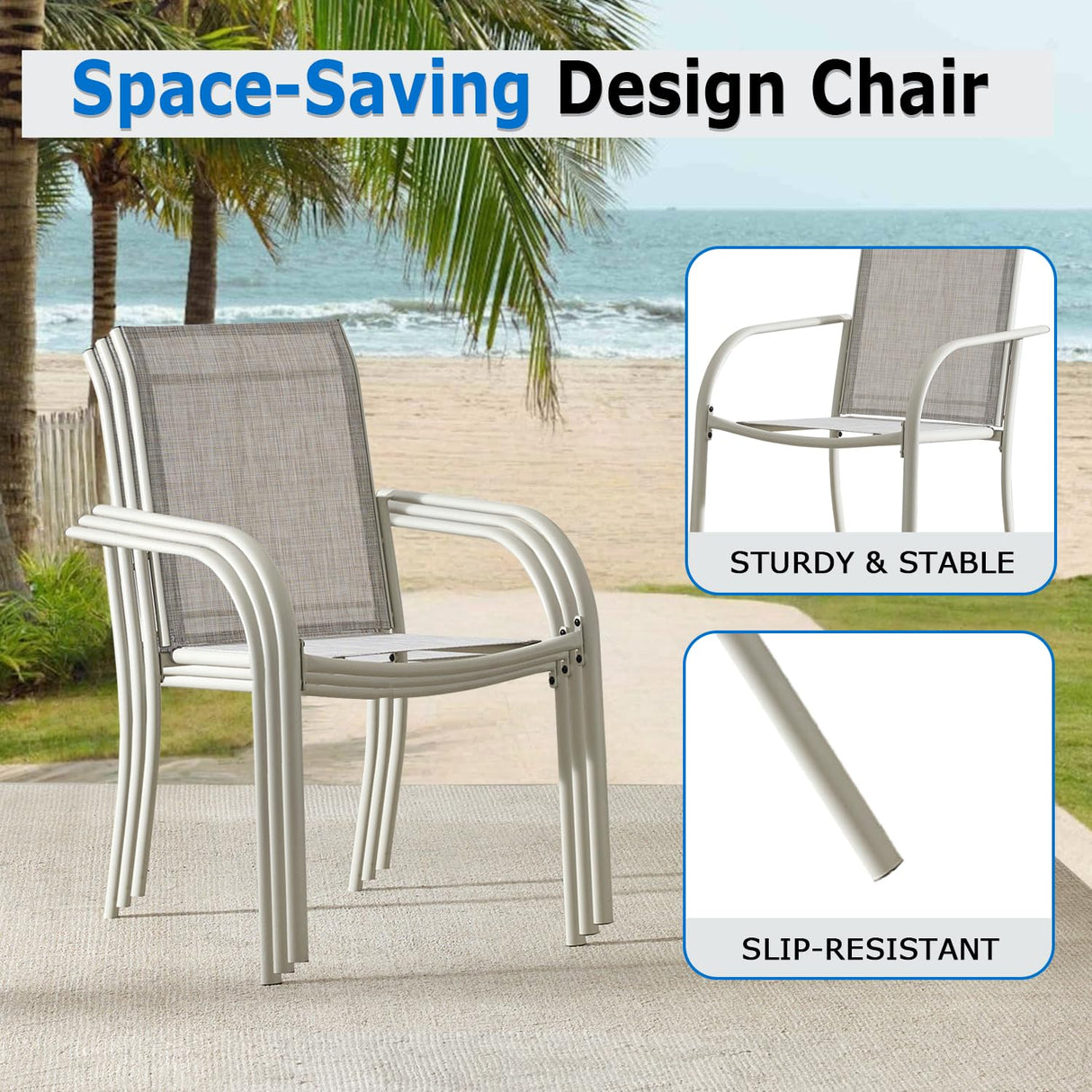 Seekverse 5-Piece Outdoor Dining Set, Round Metal Table with 4 Grey Chairs, Teak Patio Table with Umbrella Hole for Garden, Yard, Patio Seekverse