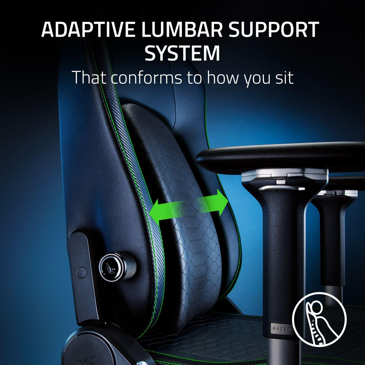 Razer Iskur V2 Gaming Chair: Adaptive Lumbar Support - Adjustable Lumbar Curve - High Density Foam Cushions - Reactive Seat Tilt &152-degree Recline - 4D Armrests - Synthetic Leather - Black Razer
