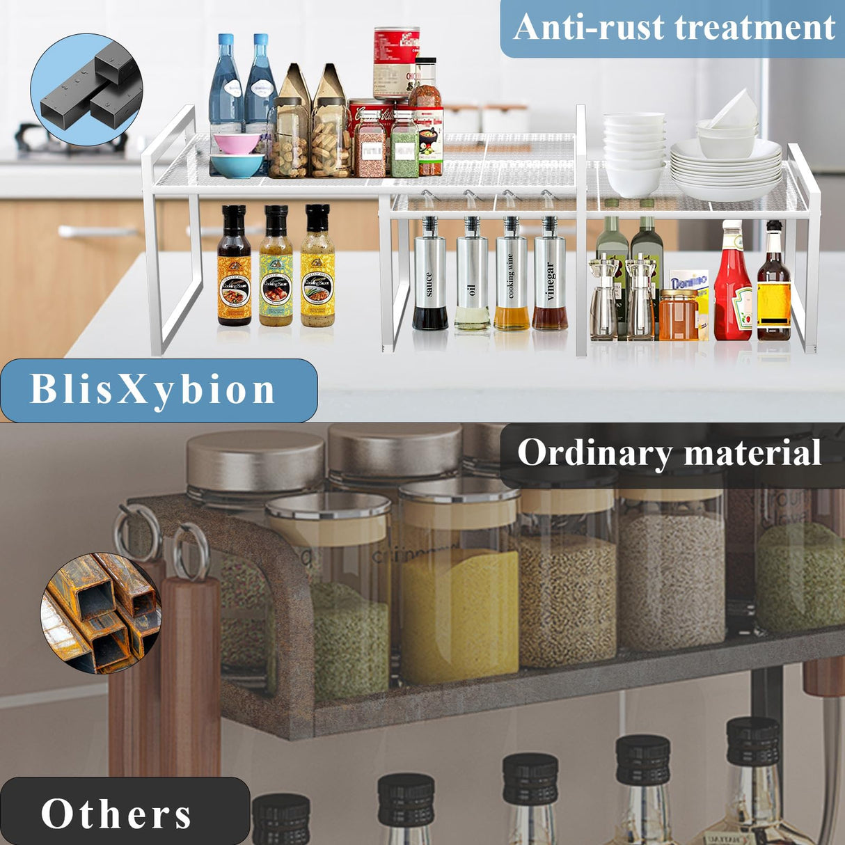 BlisXybion Set of 2 Kitchen Cabinet Organizer Shelf Stackable Sturdy Metal Counter Countertop Pantry Storage Rack BlisXybion