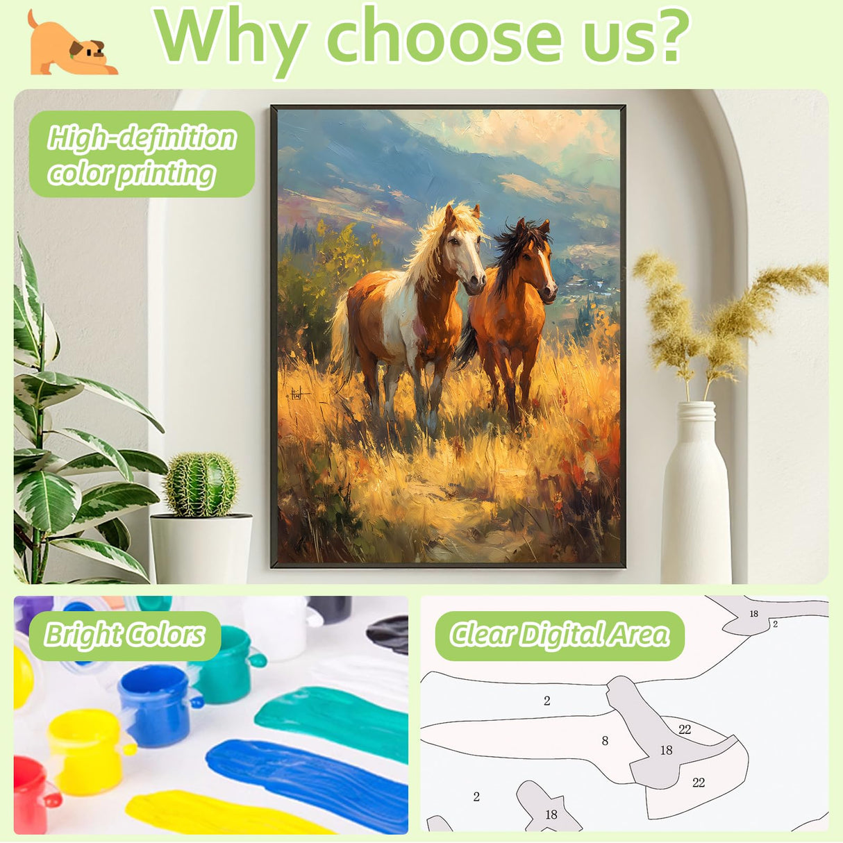 Reivworl Horse Paint by Numbers Kit for Adults, Horse Paint by Number, Painting by Number for Gifts and Home Wall Decor 16x20Inch Reivworl