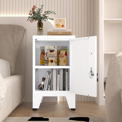 GAIOUS White Nightstand, Single Door Pantry Cabinet with Adjustable Shelf and Feet can be Used as Side Table, Stackable Small Storage Cabinet for Bedroom, Living Room, Office and Gym