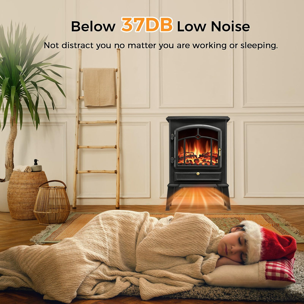 22" Electric Fireplace Heater,Freestanding Fireplace Stove with Realistic Flames,1000/1500W Fireplace Heater with Overheating Protection,Adjustable Flame Brightness(Black) Joy Pebble