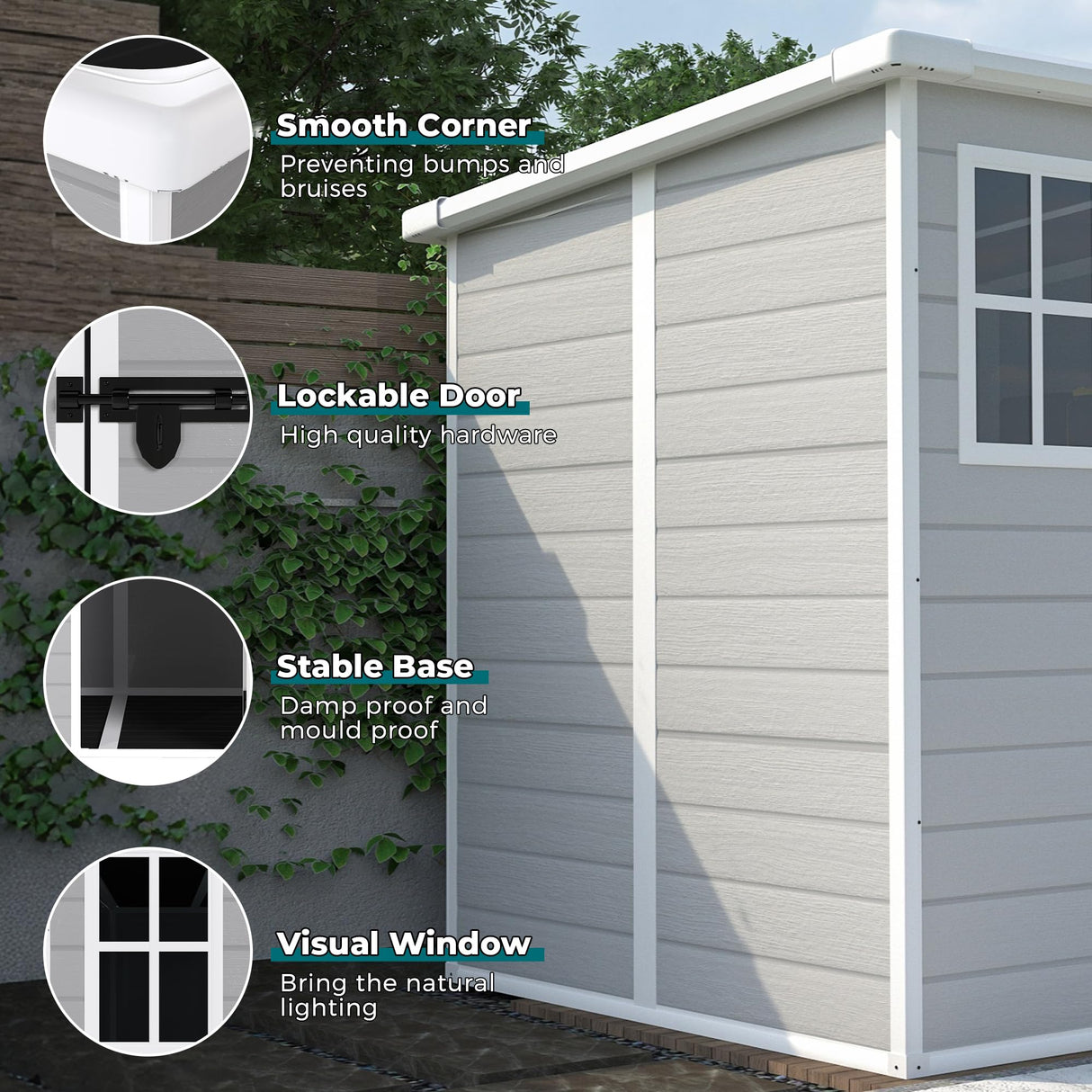 YOPTO 6x6 FT Resin Outdoor Storage Shed with Floor, All-Weather Plastic Shed with Lockable Doors, Window & Vents, Utility Plastic Tool Shed Storage House for Backyard, Patio, Light Grey YOPTO