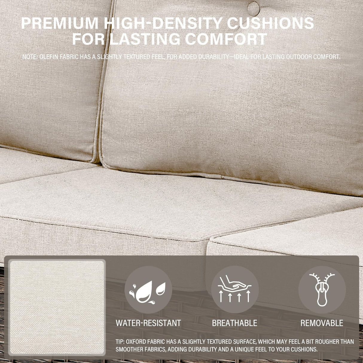 Belord 8 Pieces Patio Conversation Set with 43” Propane Fire Pit Table, Outdoor Sectional Furniture Sofa Set with Removable Cushions for Patio Deck Backyard Brown Belord