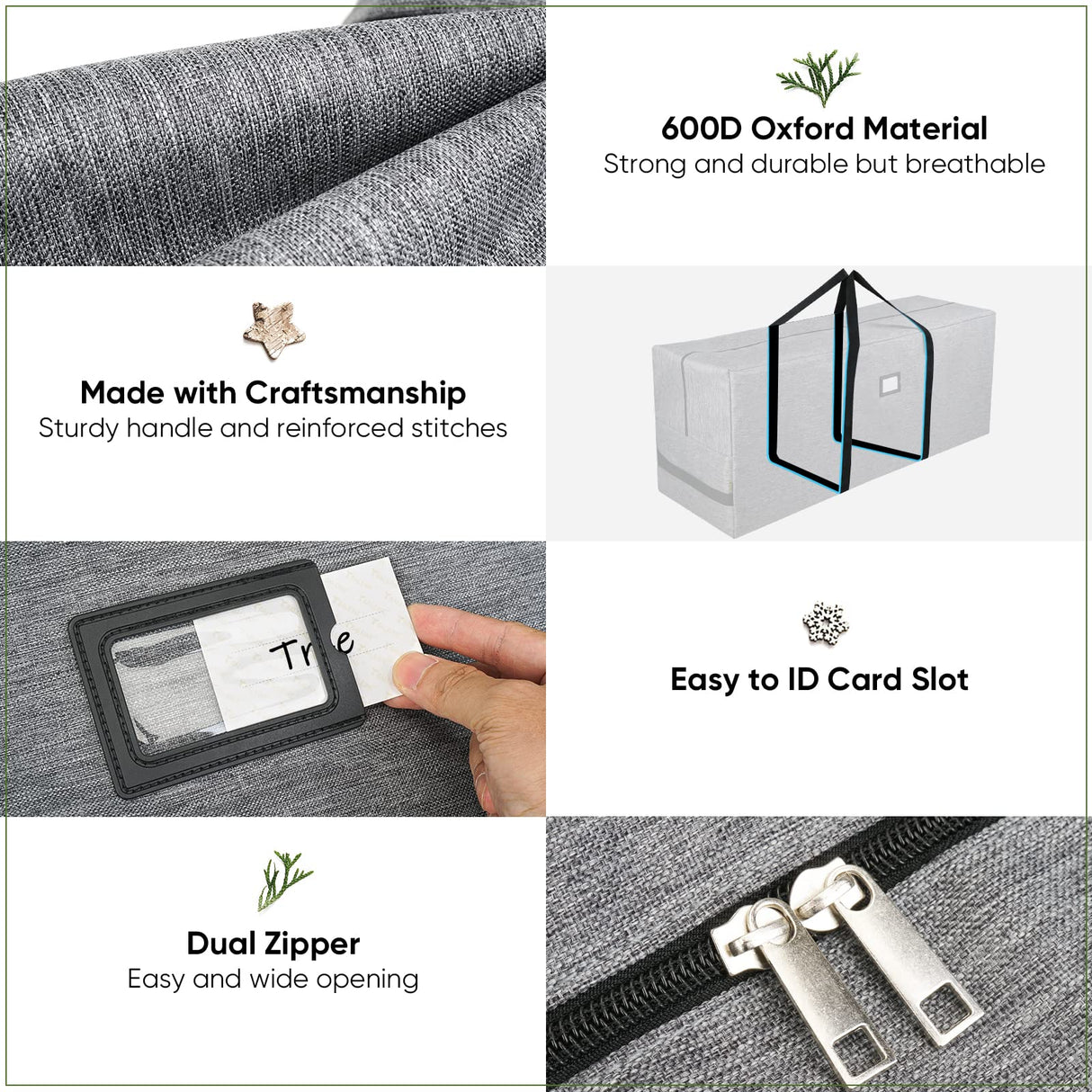 BALEINE 7.5 ft Christmas Tree Storage Bag, Heavy Duty 900D Oxford Fabric with Reinforced Handles and Dual Zippers Wide Opening, Extra Large Storage Container for Trees and Decorations (Grey) BALEINE