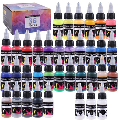 BLESTALIDO 24 Colors Airbrush Paint Set - Ready to Spray Acrylic Paints - Rich Pigments, Water-Based, for Models, Miniatures, Figurines, Canvas, Fabric & More - 20ml Bottles