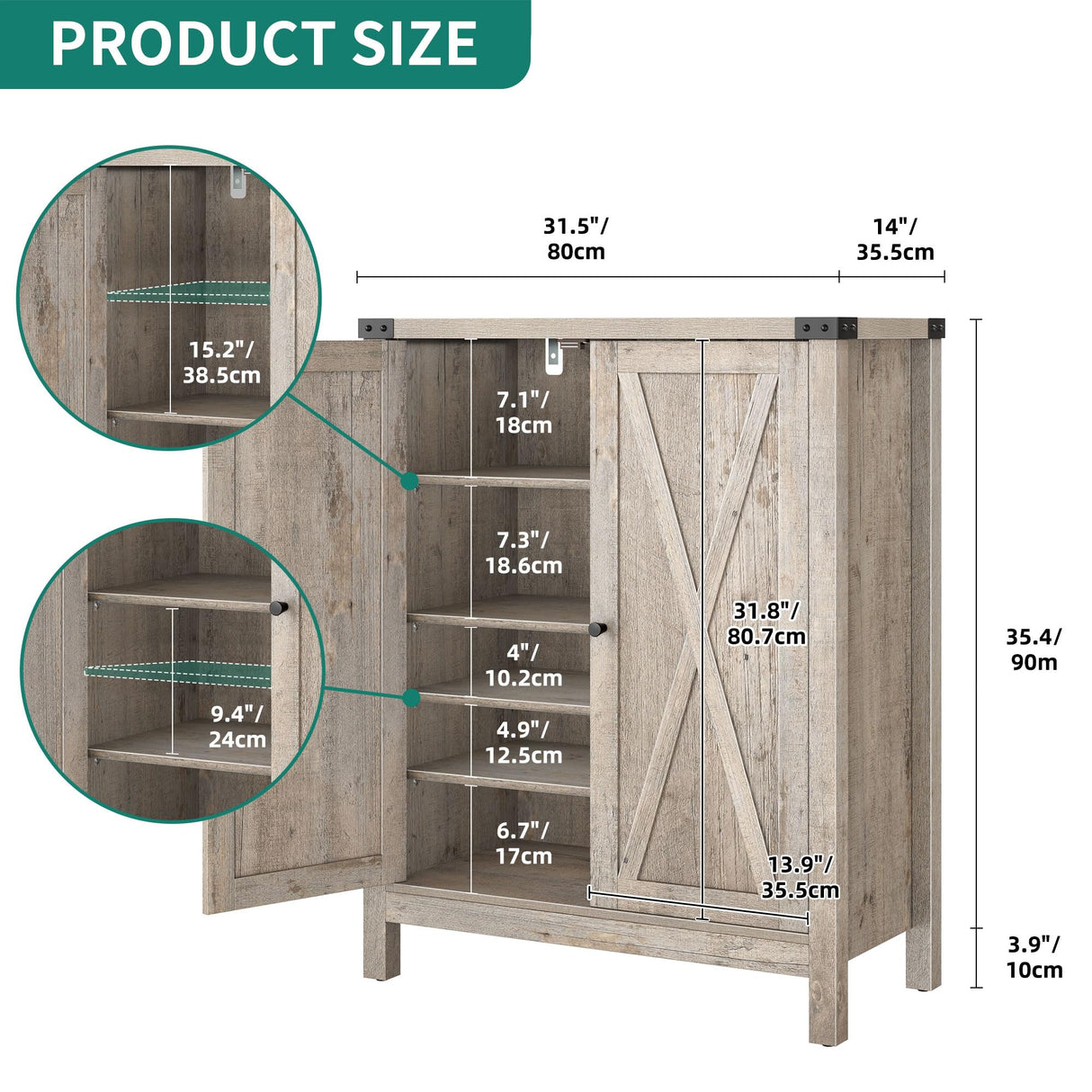 YITAHOME Shoe Cabinet with Doors, Farmhouse 5-Tier Shoe Storage Cabinet for Entryway, Large Capacity Wooden Shoes Rack Organizer for Entryway/Hallway/Closet, Old Oak YITAHOME