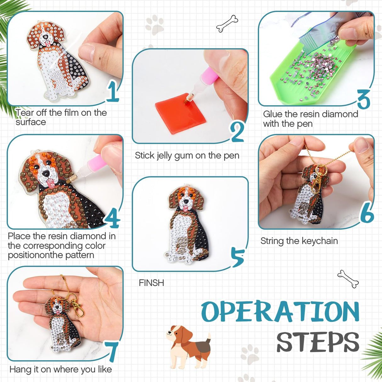 Junkin 12 Pcs Cross Diamond Painting Keychains 5d Double-Sided Painting Keychains Christmas Religious Thanksgiving Diamond Kits DIY Key Ring Pendant for Beginners Adults Crafts Ornament(Puppy) Junkin