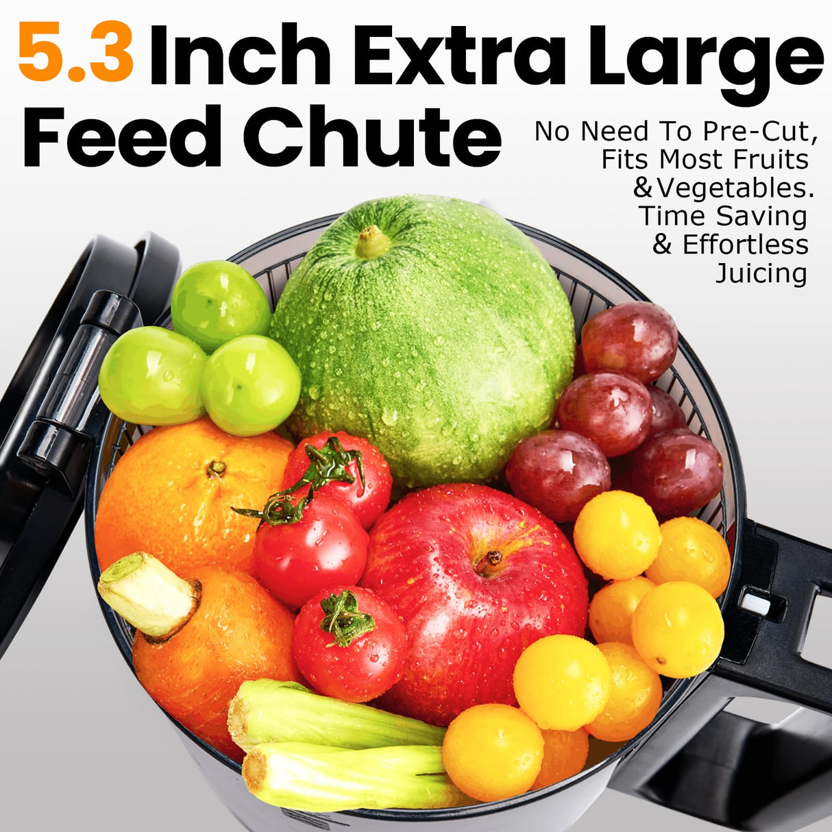 Cold Press Juicer,Slow Masticating Juicer Machines with 5.3" Large Feed Chute for Most Fruits and Vegetables,Easy to Clean Lemon Orange Juicer with 250W Motor and High Juice Yield,Deep Grey ATSENT