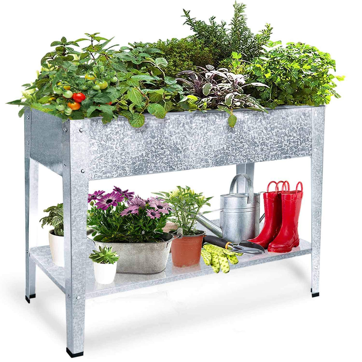 FOYUEE Galvanized Raised Garden Bed for Vegetables Elevated Planter Box with Legs Outdoor Patio Apartment Herb Container Metal FOYUEE