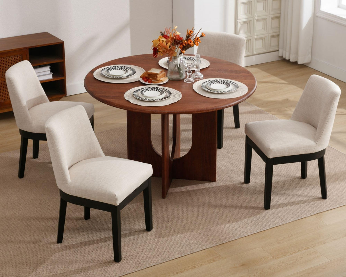 Kitchen & Dining Room Chairs Set of 6 Farmhouse Wingback Kitchen Chairs Modern Linen Fabric Upholstered Dining Chairs with Black Wood Legs, 18’’ Wide Accent Side Chairs for Living Room/Bedroom, Beige HNY