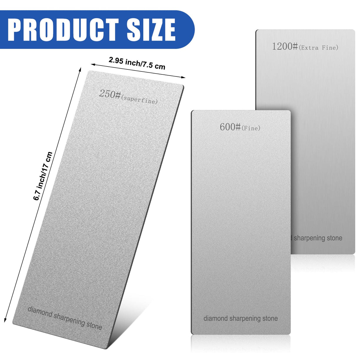 3 Pieces Diamond Sharpening Stone Diamond Knife Sharpener Plate Honing Whetstone for Kitchen Sharpening Dull, Blunt or Tired Edges (250/600/ 1200 Grit) Zhehao