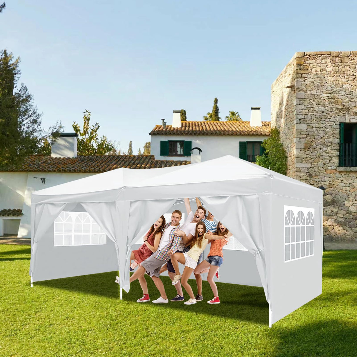 10x20 White Pop Up Canopy Tent with 6 Removable Sidewalls Commercial Heavy Duty All Weather Waterproof Outdoor Canopy Wedding Tents for Parties Gazebo with Carry Bag and 6 Sandbags susici