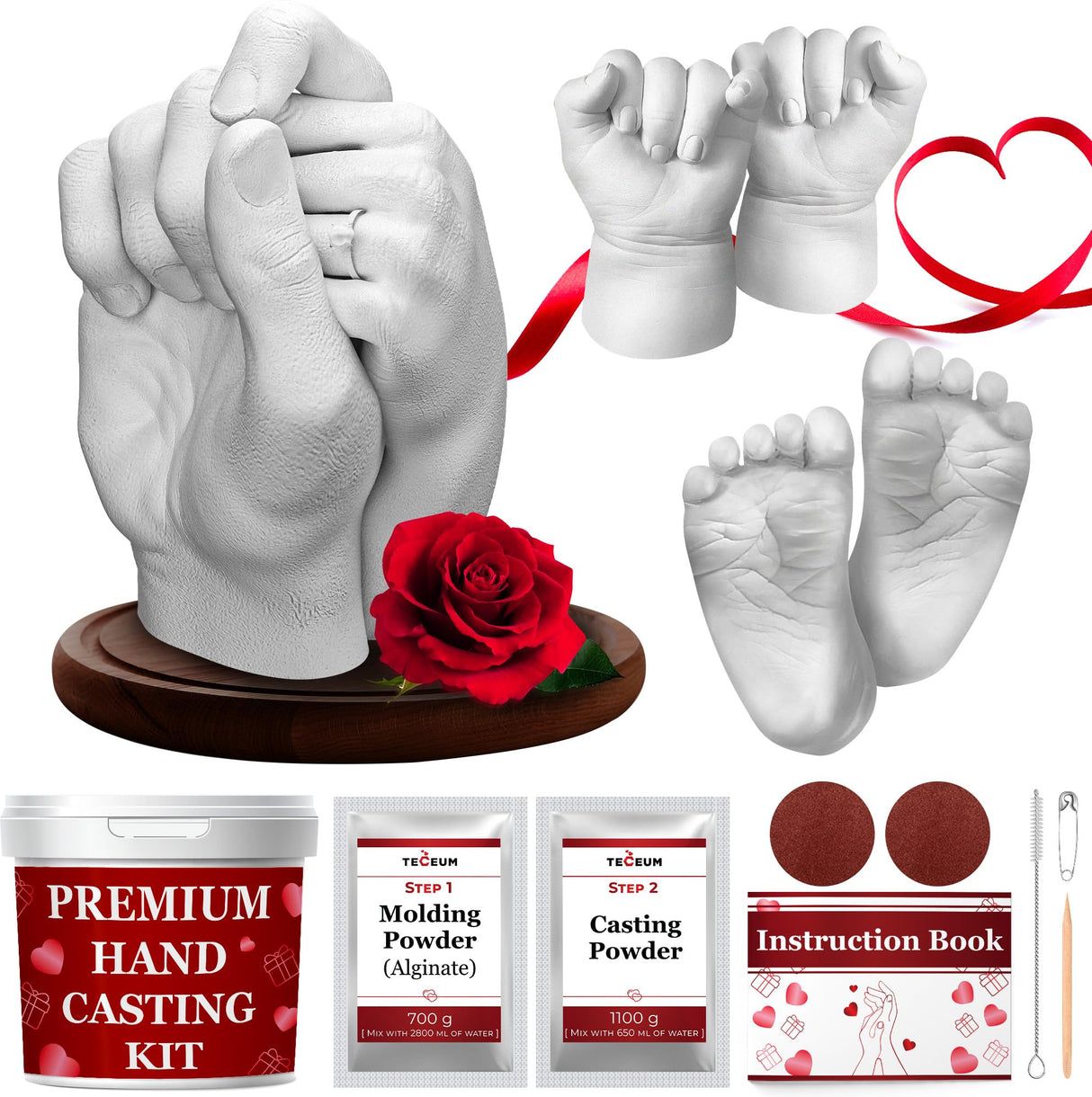 TECEUM Hand Casting Kit β Unique Gift for Babies & Adults β Ideal DIY Gift for Your Loved Ones, Couples, Family β For Wedding, Anniversary, Baby Shower, Motherβs Day, Christmas β Romantic Gifts β Kit1 TECEUM