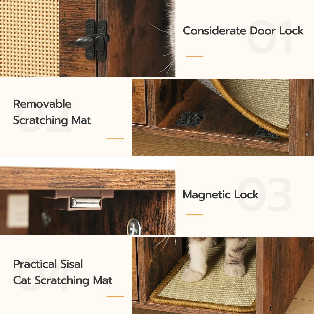 HOOBRO Cat Litter Box Enclosure with Rattan Door, Hidden Litter Box Furniture, Litter Box Enclosure with Adhesive Cat Scratching Mat, Coffee Table, 31.4" L x 17.7" W x 18.1" H, Rustic Brown FY18MW01 HOOBRO