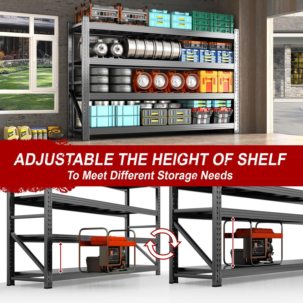 Garage Storage Shelves, 5000lbs 4 Tier Adjustable Garage Shelving, Heavy Duty 60" W x 24" D x 60" H Metal Shelving Unit, Utility Rack Shelf, Industrial Shelve Units for Storage Warehouse Pantry Closet Abesthink
