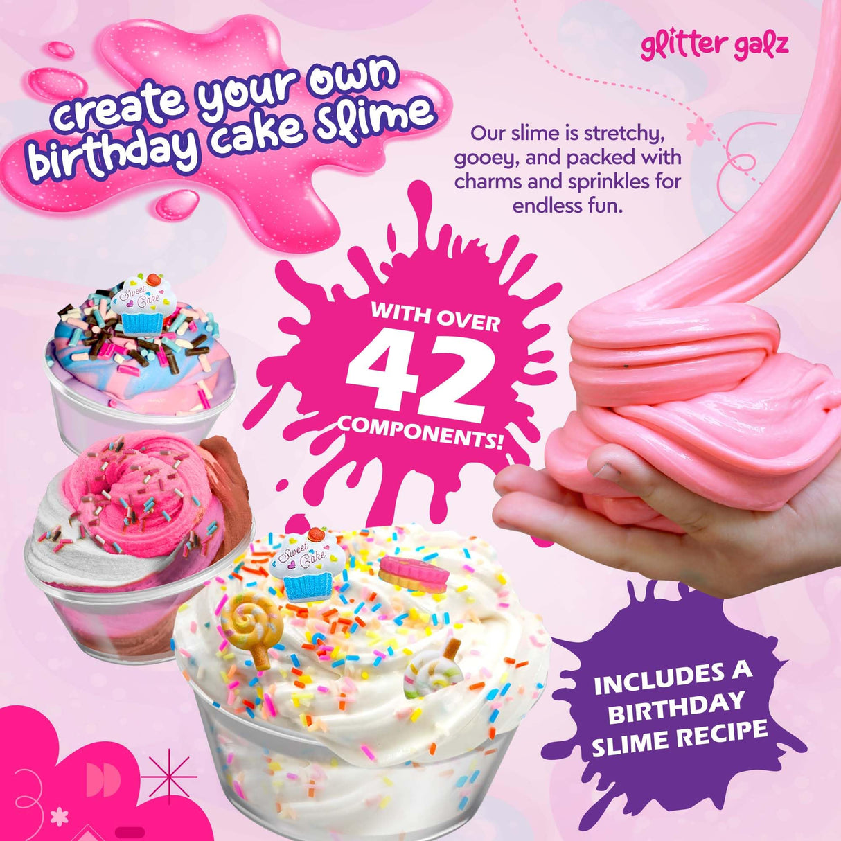 Glitter Galz 42-Piece Slime Kit for Kids Ages 6 8 10 12 + DIY Slime Birthday Party Slime Favors Activity Making Kit - Includes Sprinkles, Scents, Glitters, Powders, and Storage Container Glitter Galz