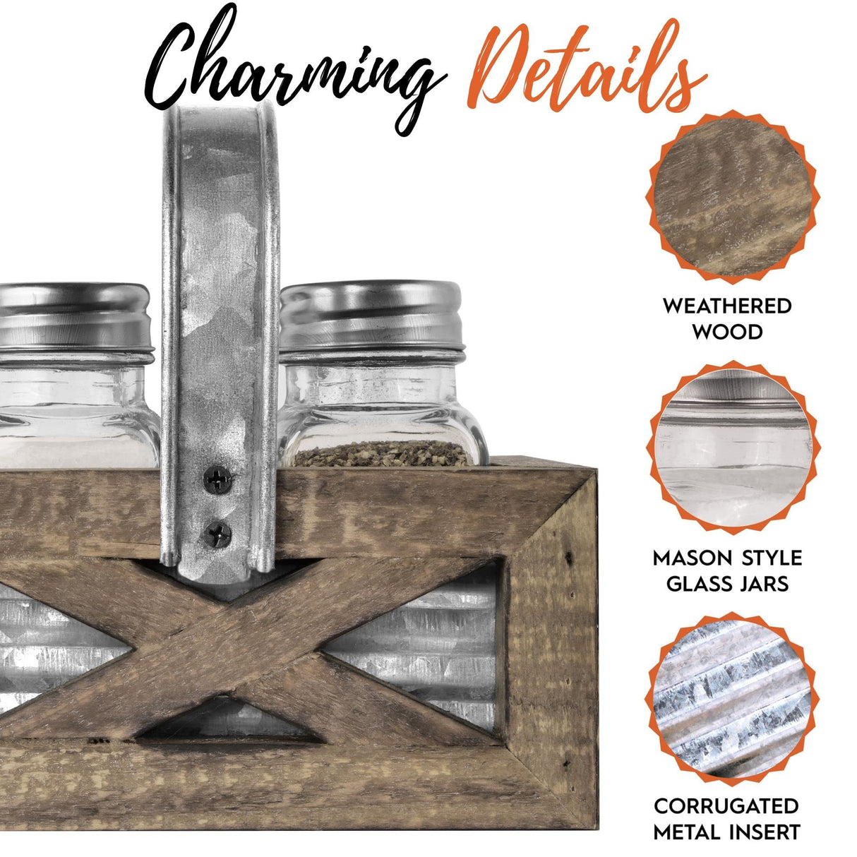 Autumn Alley Farmhouse Napkin Holder and Adorable Farmhouse Salt and Pepper Shakers Set With Wood Holder - Western Kitchen, Galvanized Metal - Upright Rustic Napkin Holder Rustic Kitchen Décor (Brown) Autumn Alley