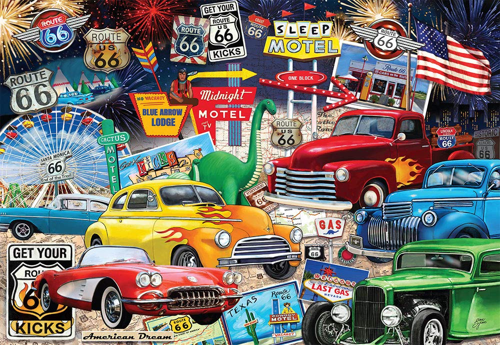Crown Point Graphics Route 66 Vintage Cars and Trucks Puzzle, 1000 Piece Jigsaw Puzzle Crown Point Graphics