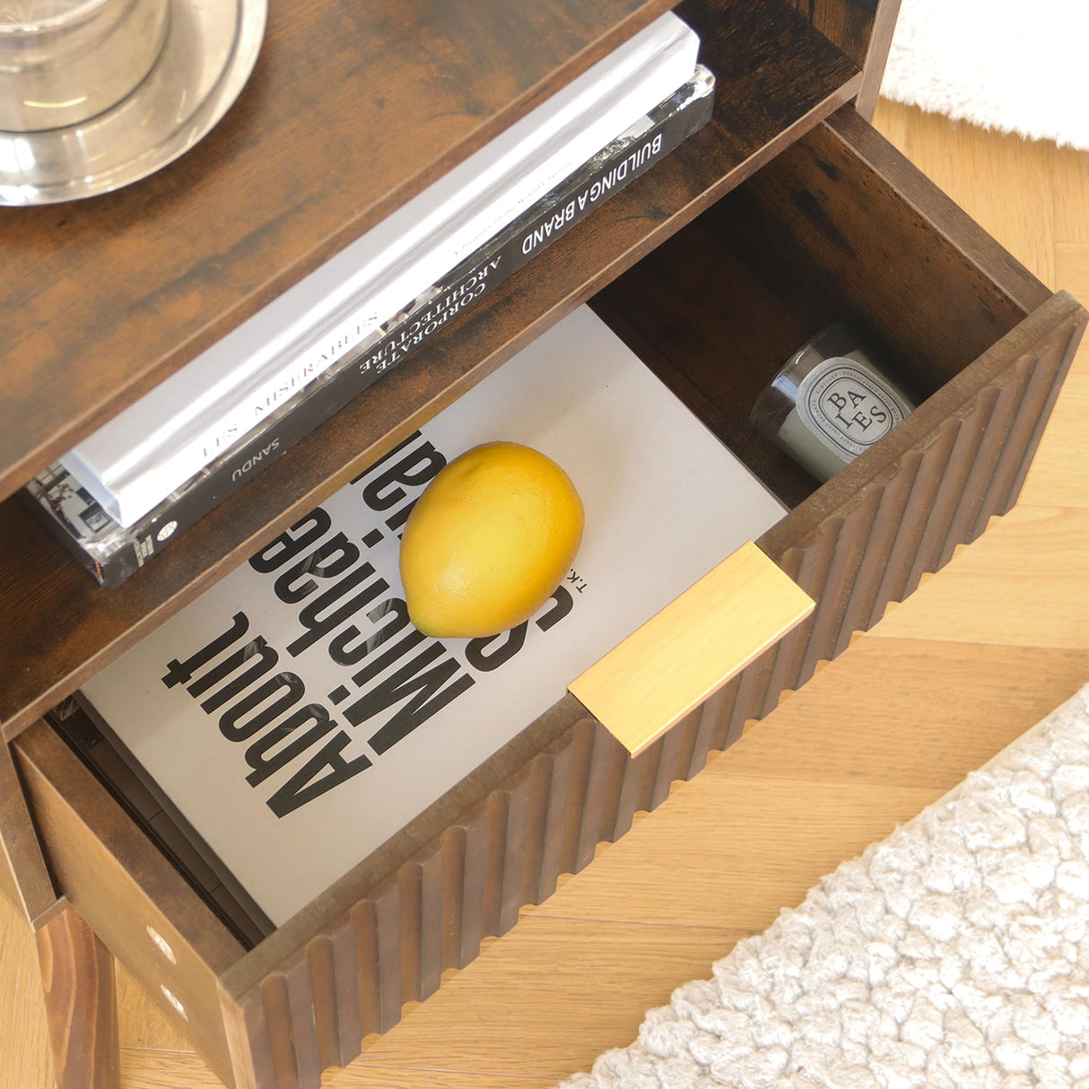 AWASEN Mid Century Modern Nightstand, Wood Bedside Table with Fluted Drawers, Rustic Night Stand Bed Side Table with Solid Wood for Living Room, Bedroom, Office and Small Space (Rustic Brown) AWASEN